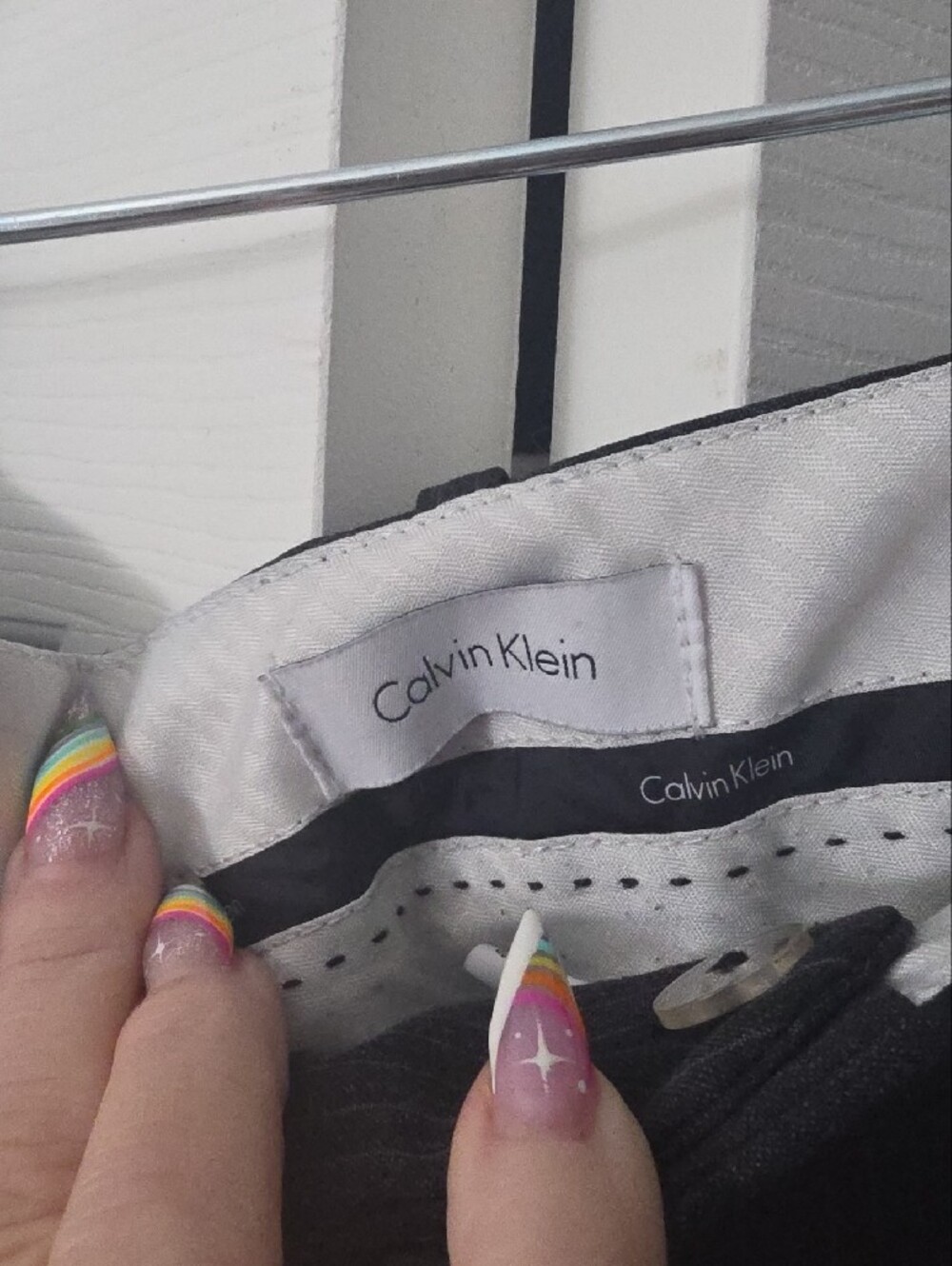 Y2k Calvin Klein Women's Dark Gray Pinstripe Dress Pants Sz 2 - Picture 3 of 8